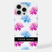 Rosa und blaue Dahlien, Blumenmuster, Ihr Name iPhone Hülle (Rückseite)
