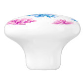 Rosa und blaue Dahlien, Blumenmuster, Ihr Name Keramikknauf (Seitenansicht)