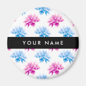 Rosa und blaue Dahlien, Blumenmuster, Ihr Name Magnet (Vorne)