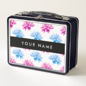 Rosa und blaue Dahlien, Blumenmuster, Ihr Name Metall Brotdose (Vorderseite)