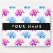 Rosa und blaue Dahlien, Blumenmuster, Ihr Name Mousepad (Vorne)