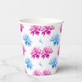 Rosa und blaue Dahlien, Blumenmuster, Ihr Name Pappbecher (Rechts)
