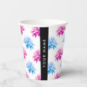 Rosa und blaue Dahlien, Blumenmuster, Ihr Name Pappbecher (Vorderseite)