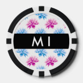 Rosa und blaue Dahlien, Blumenmuster, Ihr Name Pokerchips (Vorderseite)