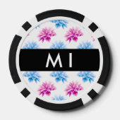 Rosa und blaue Dahlien, Blumenmuster, Ihr Name Pokerchips (Rückseite)