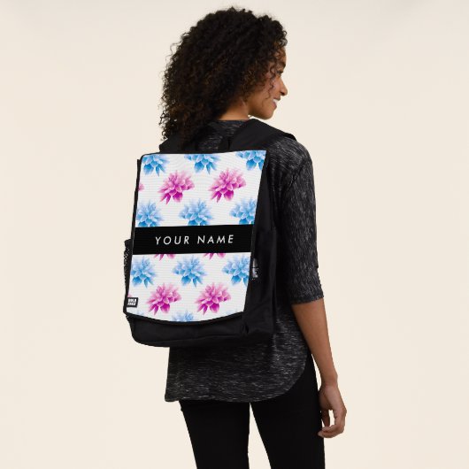Rosa und blaue Dahlien, Blumenmuster, Ihr Name Rucksack (Ausgewaschen)