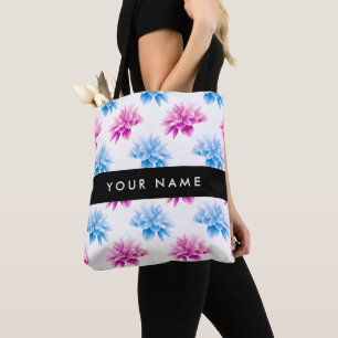 Rosa und blaue Dahlien, Blumenmuster, Ihr Name Tasche