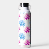 Rosa und blaue Dahlien, Blumenmuster, Ihr Name Trinkflasche (Vorne)