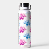 Rosa und blaue Dahlien, Blumenmuster, Ihr Name Trinkflasche (Rückseite)