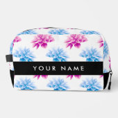 Rosa und blaue Dahlien, Blumenmuster, Ihr Name Waschbeutel (Vorderseite)
