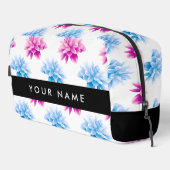 Rosa und blaue Dahlien, Blumenmuster, Ihr Name Waschbeutel (Rechte Ecke)