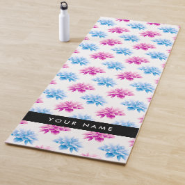 Rosa und blaue Dahlien, Blumenmuster, Ihr Name Yogamatte