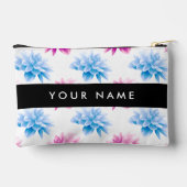 Rosa und blaue Dahlien, Blumenmuster, Ihr Name Zubehörtasche (Rückseite)
