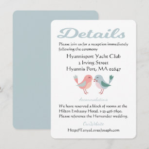 Rosa und blaue Details Hochzeit Verliebte Anweisun Einladung