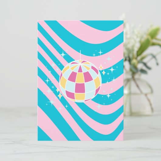 Rosa und blaue Diskothek, Party Art, Preppy, 80er Einladung (Stehend Vorderseite)