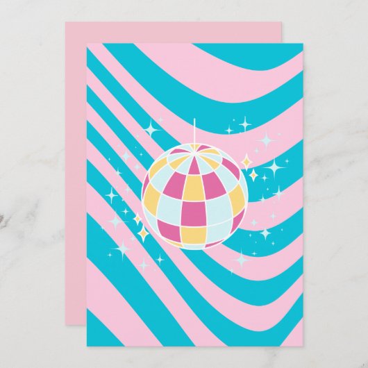 Rosa und blaue Diskothek, Party Art, Preppy, 80er Einladung (Vorne/Hinten)