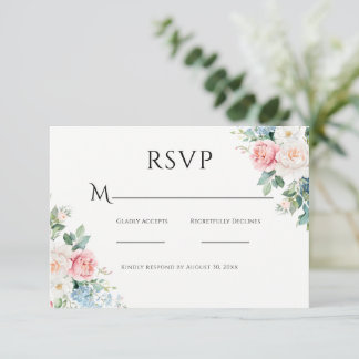 Rosa und blaue einfache florale moderne Hochzeit RSVP Karte