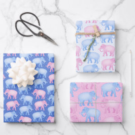 Rosa und blaue Elefanten Baby Geburtstag oder Dusc Geschenkpapier Set
