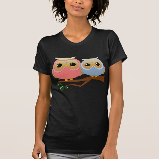 Rosa und blaue Eulen T-Shirt (Vorderseite)