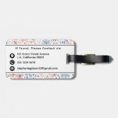 Rosa und blaue fantastische Blumen-Muster-Monogram Gepäckanhänger (Rückseite horizontal)