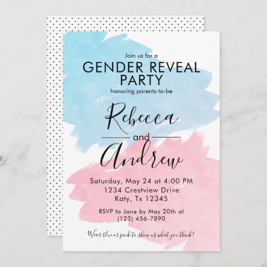 Rosa und blaue Farbspritze Geschlecht zeigen Baby- Einladung