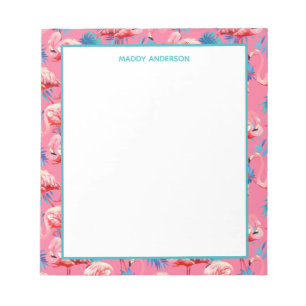 Rosa und blaue Flamingos Tropicales Muster Monogra Notizblock