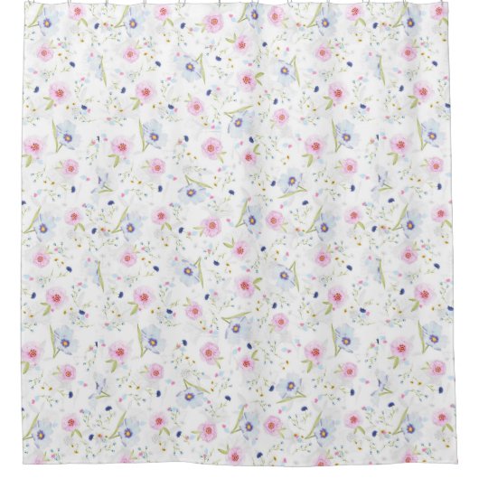 Rosa und blaue Flora Duschvorhang (Vorderseite)