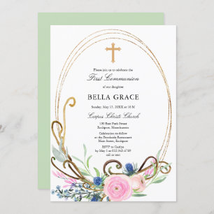 Rosa und blaue Flora Erste Heilige Kommune Einladung