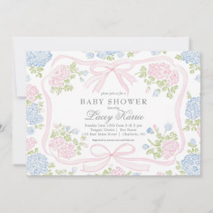 Rosa und blaue florale Babyparty-Einladung, Einladung