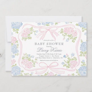 Rosa und blaue florale Babyparty-Einladung,  Einladung