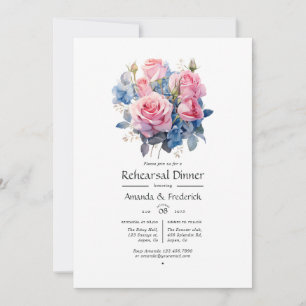 Rosa und blaue florale Hochzeitsprobe Dinner Einladung
