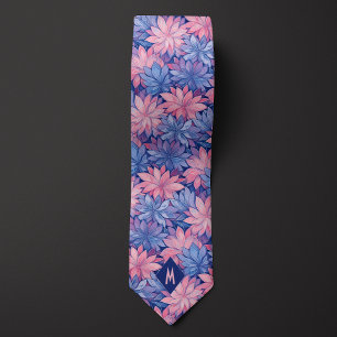 Rosa und Blaue Florale Monogramm Krawatte