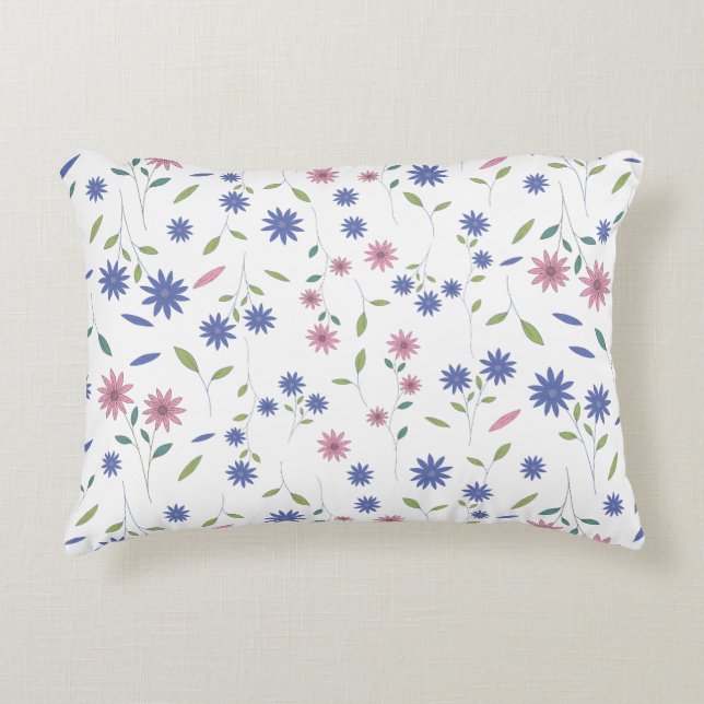 Rosa und blaue florale nahtlose Muster Dekokissen (Vorderseite)