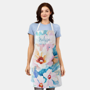 Rosa und blaue florale Wasserfarbe personalisiert Schürze
