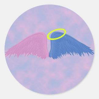 Rosa und blaue Flügel mit Halo Runder Aufkleber