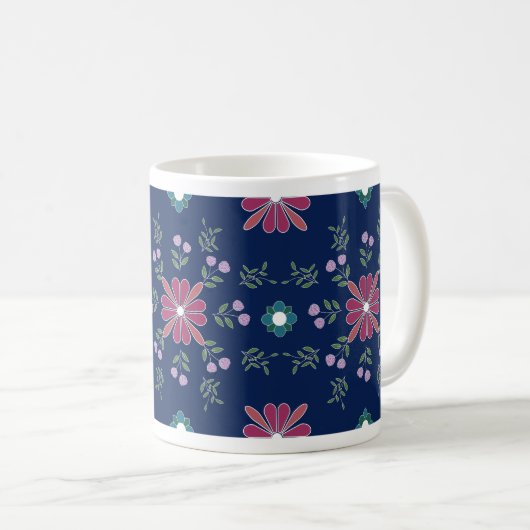 Rosa und blaue Folklorekunst Tasse (VorderseiteRechts)