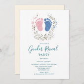 Rosa und blaue Fußstapfen Gender Reveal Party Einladung (Vorne/Hinten)