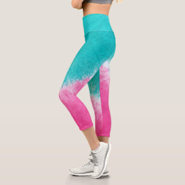 Rosa und blaue Gefärbte Krawatte mit Mandala Sway Capri Leggings