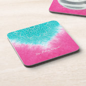 Rosa und blaue Gefärbte Krawatte mit Mandala Sway  Getränkeuntersetzer (Linke Seite)