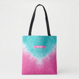 Rosa und blaue Gefärbte Krawatte mit Mandala Sway Tasche