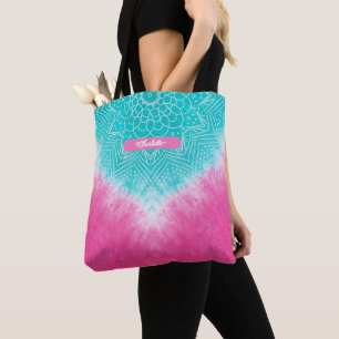 Rosa und blaue Gefärbte Krawatte mit Mandala Sway Tasche