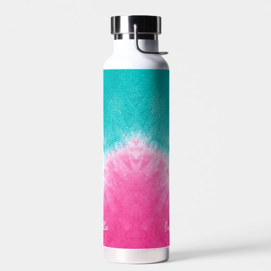 Rosa und blaue Gefärbte Krawatte mit Mandala Sway Trinkflasche (Links)