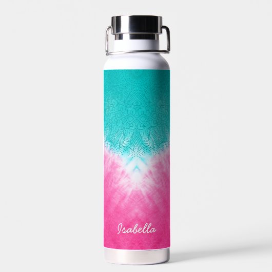 Rosa und blaue Gefärbte Krawatte mit Mandala Sway  Trinkflasche (Rückseite)