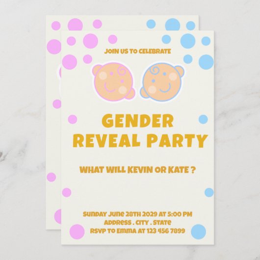 Rosa und blaue Gender-Aufdeckung Einladung (Vorne/Hinten)