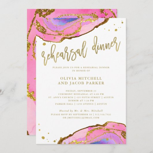 Rosa und blaue Geode mit Gold | Probe Einladung (Vorne/Hinten)