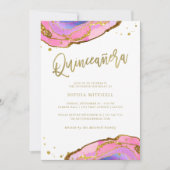 Rosa und blaue Geode mit Gold | Quinceanera Einladung (Vorderseite)
