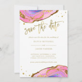 Rosa und blaue Geode und Gold | SAVE THE DATE (Vorderseite)