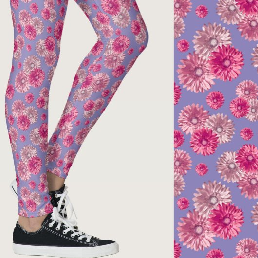 Rosa und blaue Gerbera-Margerite Blumenmuster Leggings