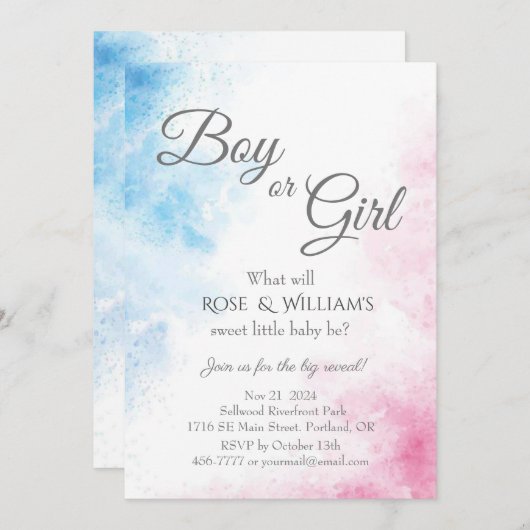 Rosa und blaue Geschlechtsorgane zeigen Party Jung Einladung (Vorne/Hinten)