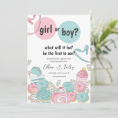 Rosa und blaue Geschlechtsreife, Junge oder Mädche Einladung (Stehend Vorderseite)